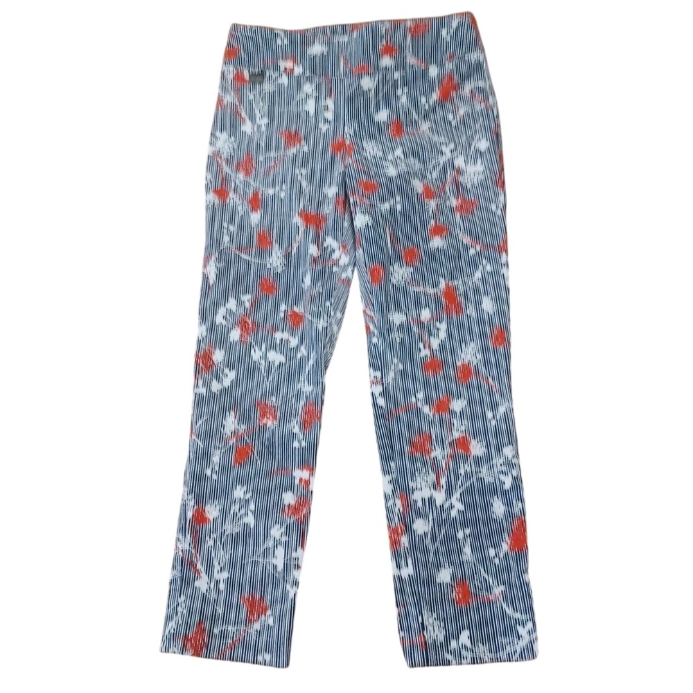 Lisette Montreal Women's Ankle Pant PullOn Size 6 Navy White Pinstripe & Flowers